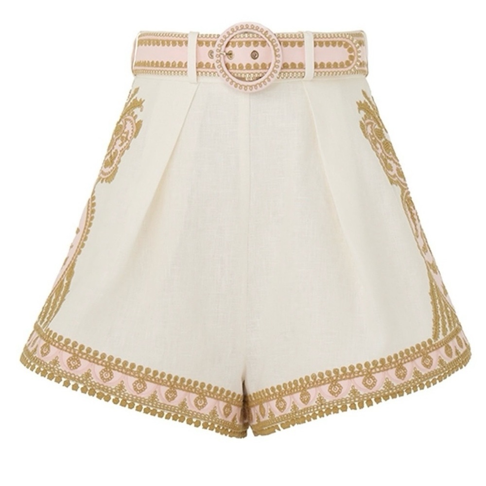 Zimmermann Cream and Gold High Waist Shorts